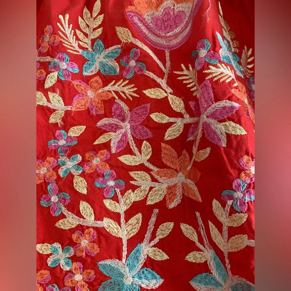 Free People Embroidered Off-Shoulder Red Peasant Tunic/Dress
